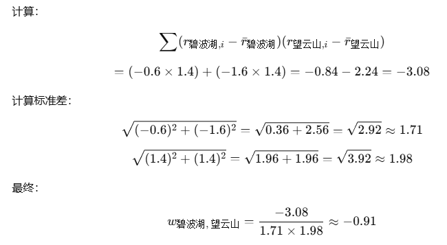 计算碧波与望云皮尔逊相关系数